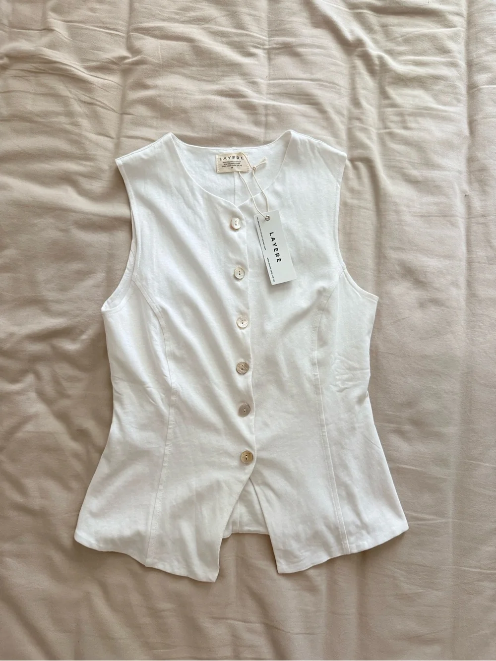 Layere Organic Cotton White Tailored Linen Vest